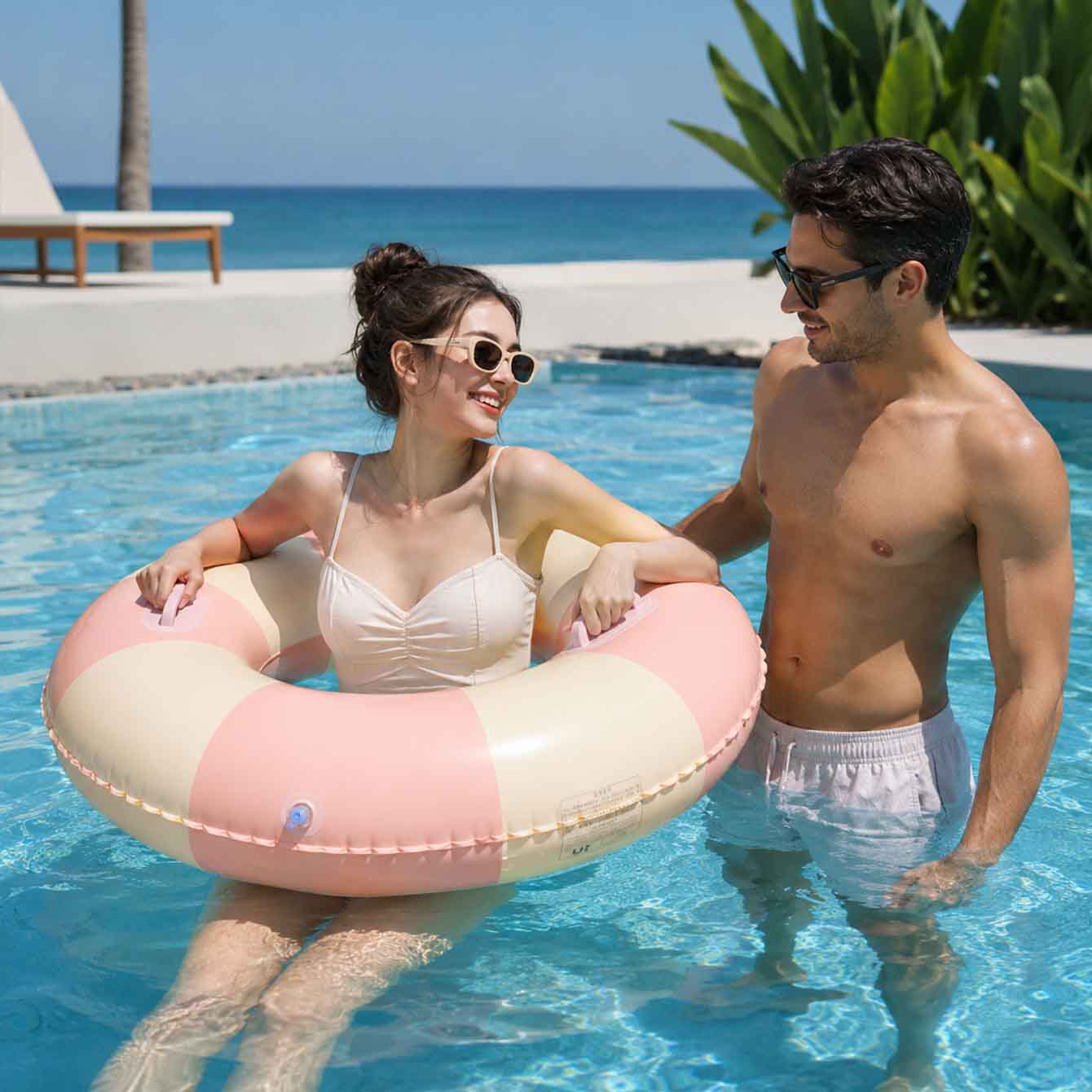 1PC Inflatable Swim Ring with  - Pool Float Ring Inflatable review and price