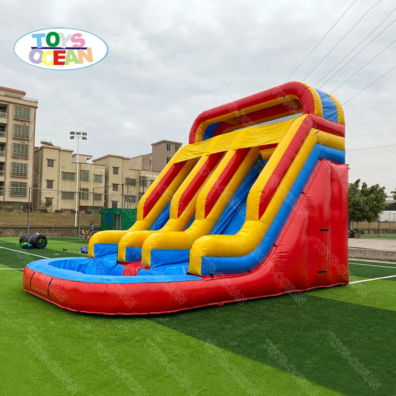 Red Yellow Blue Triple Lane In - Water Slide Inflatable review and price