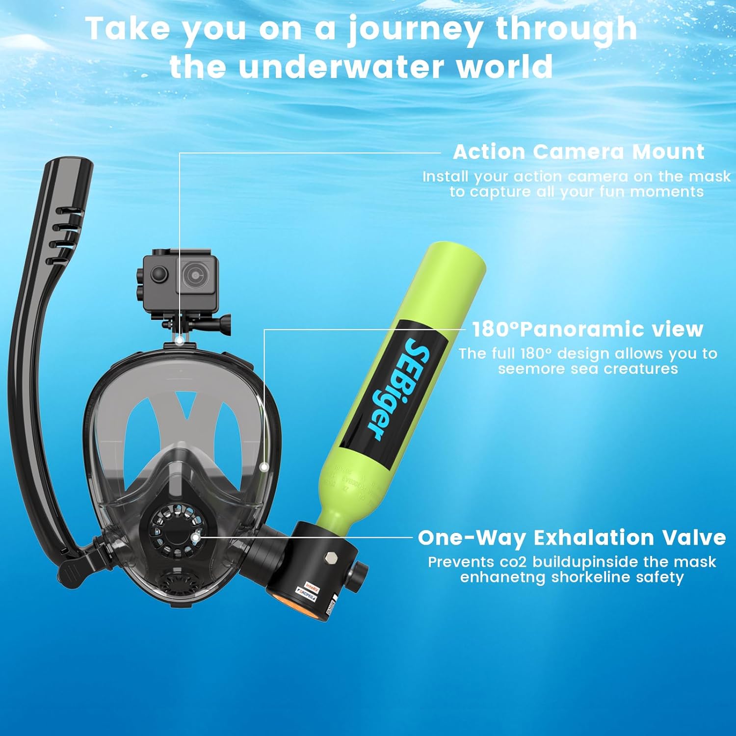 Mini Scuba Tank 0.5L with Full - Snorkel Mask Full Face review and price